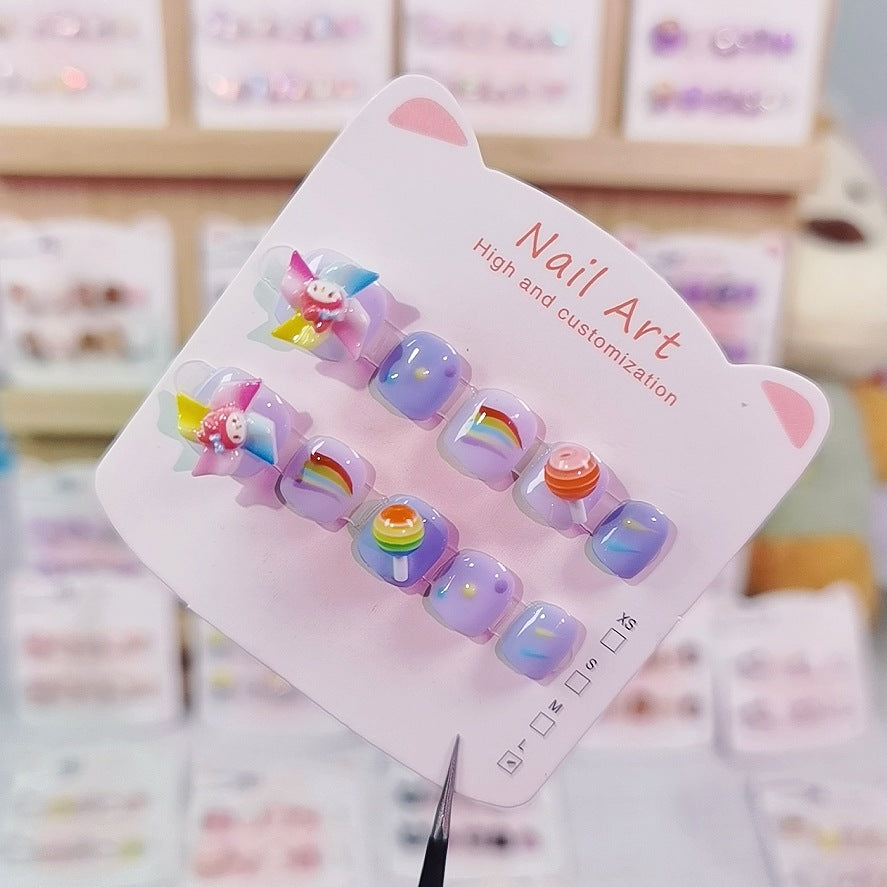 파스텔 멜로디 회전 풍차 키즈용 프레스온 네일