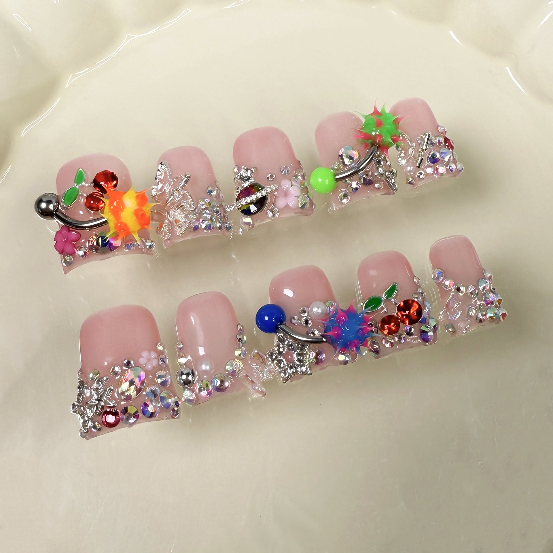 Duck bill nail ice transparent flash personality niche sweet cool babes Handemade press on nails factory wholesale｜365nails