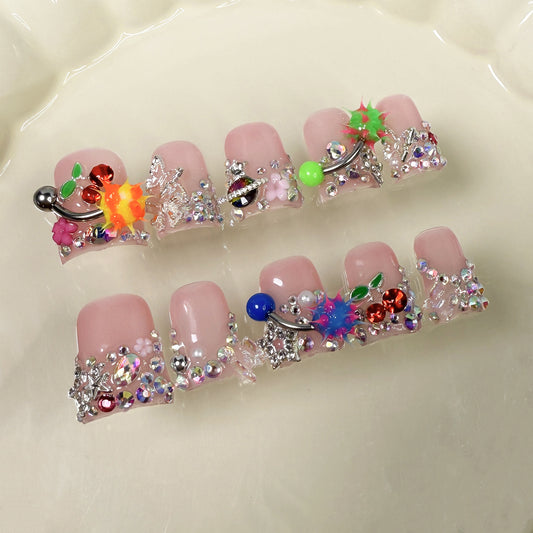Duck bill nail ice transparent flash personality niche sweet cool babes Handemade press on nails factory wholesale｜365nails
