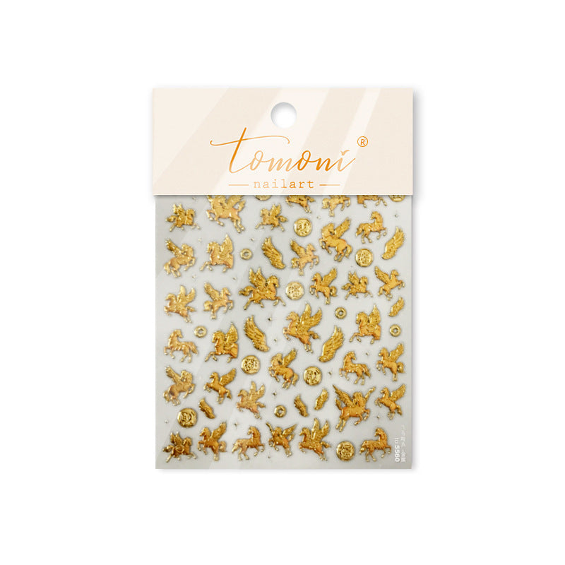 Golden Pegasus Collection: "Mythic Flight" – 3D Metallic Gold Nail Sticker