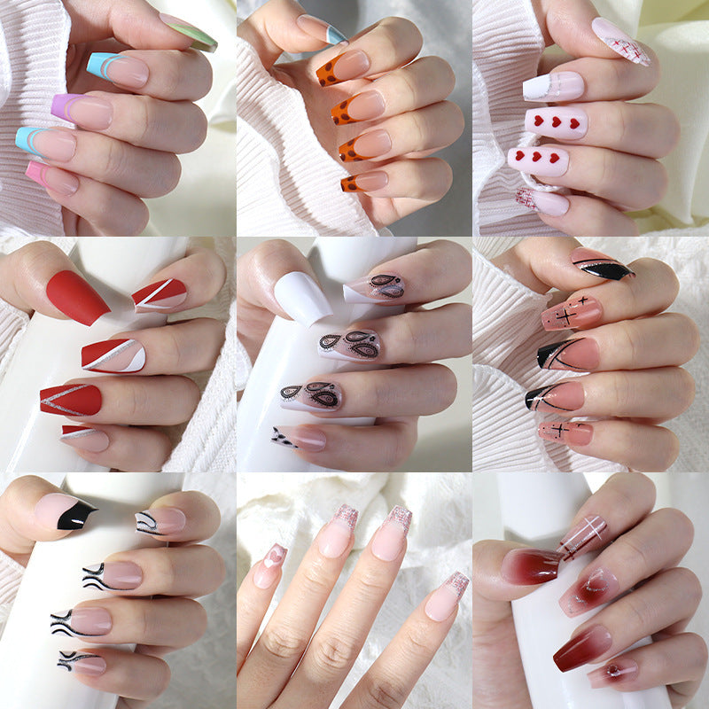 French press on nails 24 pieces Boxed detachable finished product Wearable prefabricated fake nail patch Solid color manicure