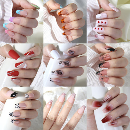 French press on nails 24 pieces Boxed detachable finished product Wearable prefabricated fake nail patch Solid color manicure