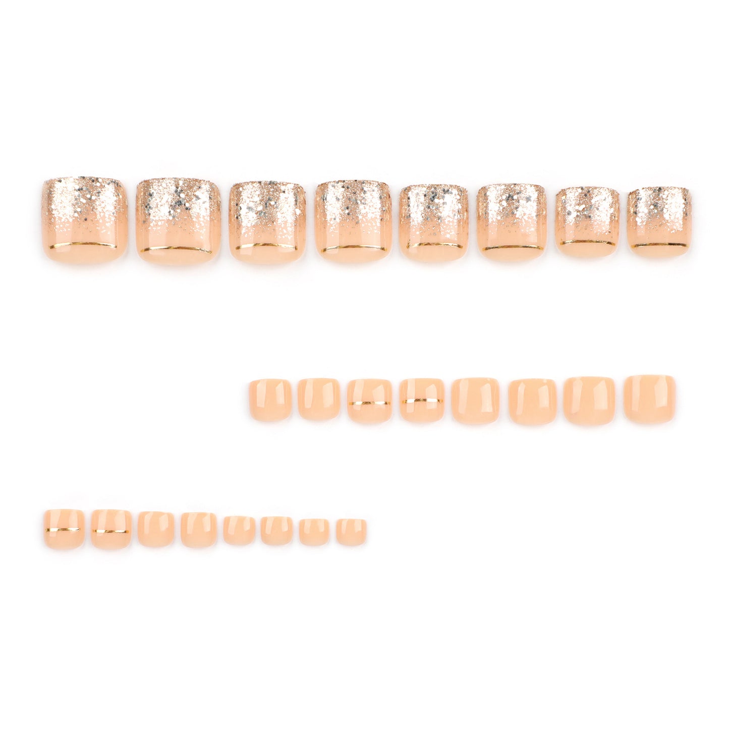 Naked foot nail piece wholesale gold line foot wear nail champagne glitter gradual change nail art toenail piece｜365nails