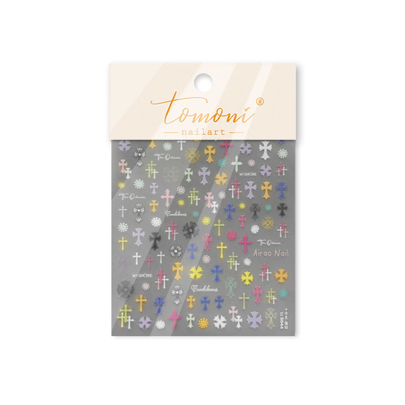 Gothic Cross: "Rainbow Faith" – 3D Embossed Nail Sticker