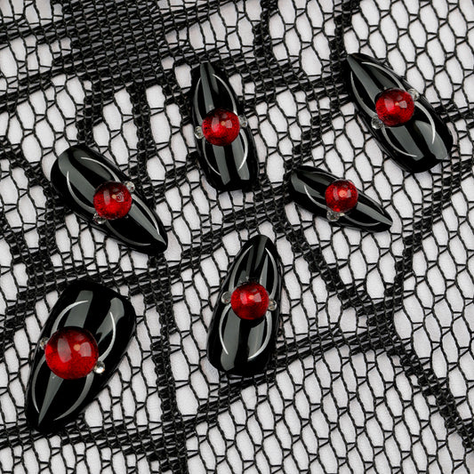 New Halloween wear armor   spider flash manicure short almond press on nails｜365nails