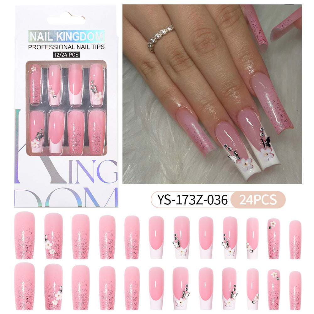 Press on nails fake nail patch extension nail Spice Girl medium rectangle removable 24 pieces with drill manicure