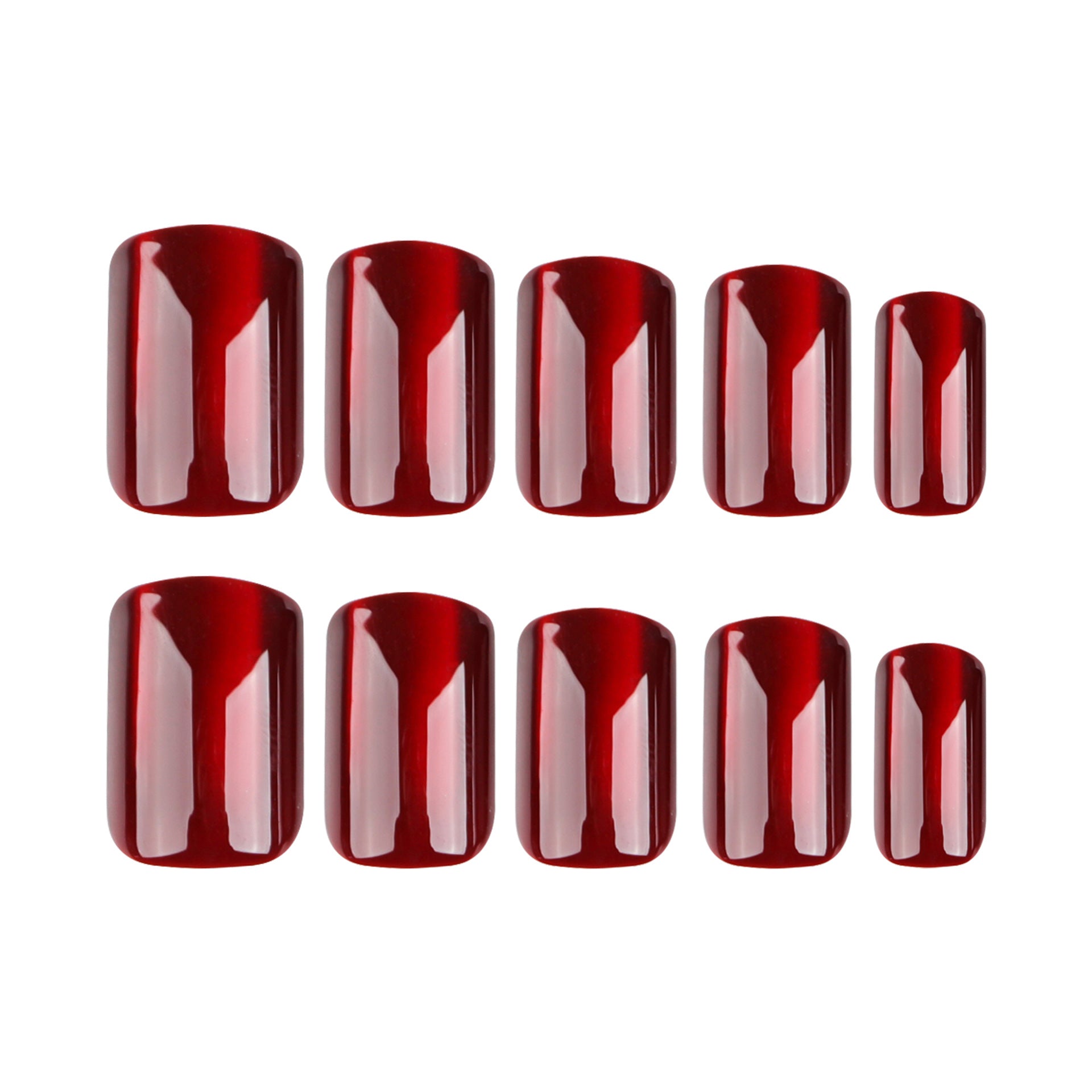 血紅貓眼 紅色純色｜歐式方形 短款 穿戴甲 成品 批發｜365nails