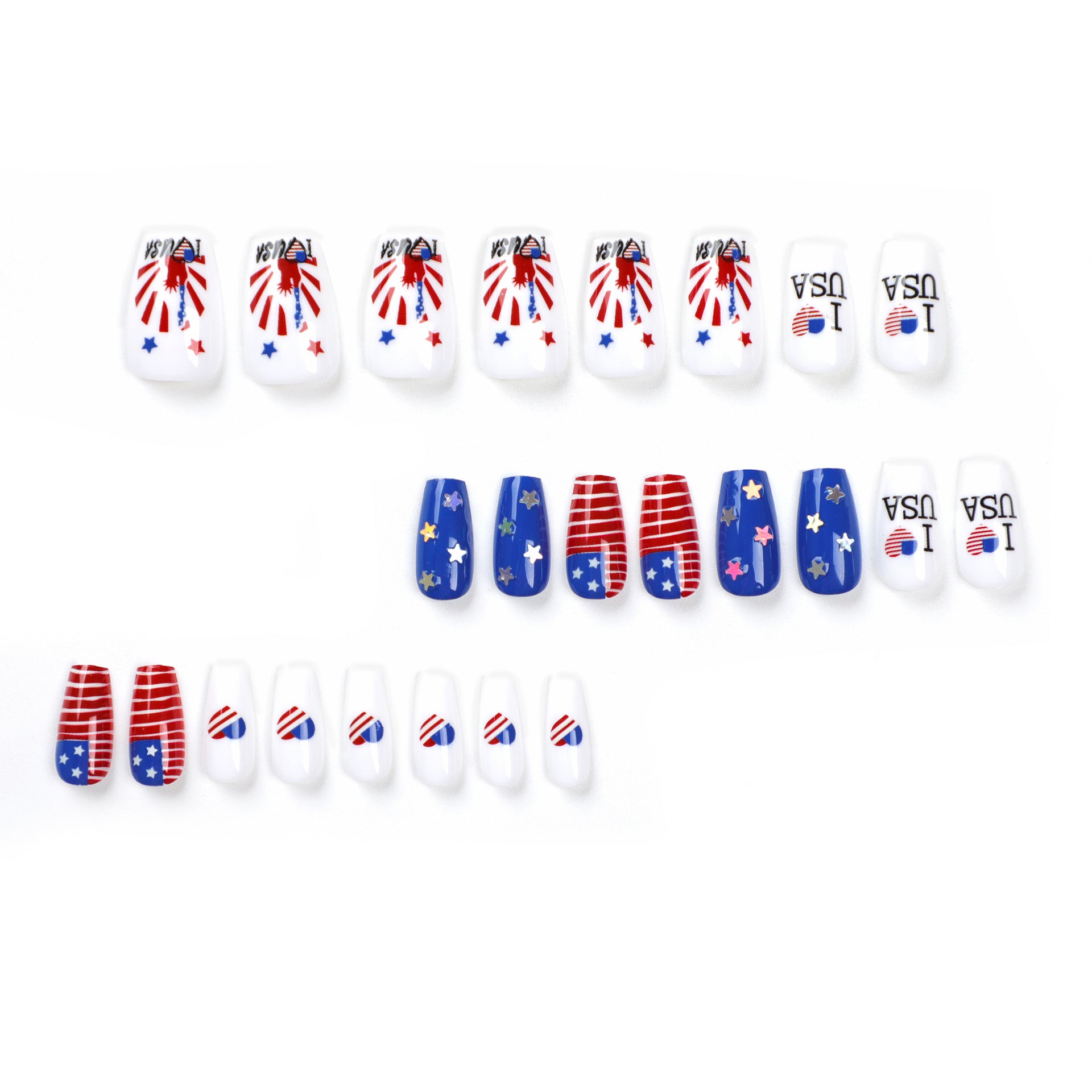 365nails: Ongles Press-On Thème Jour de l'Indépendance Drapeau USA