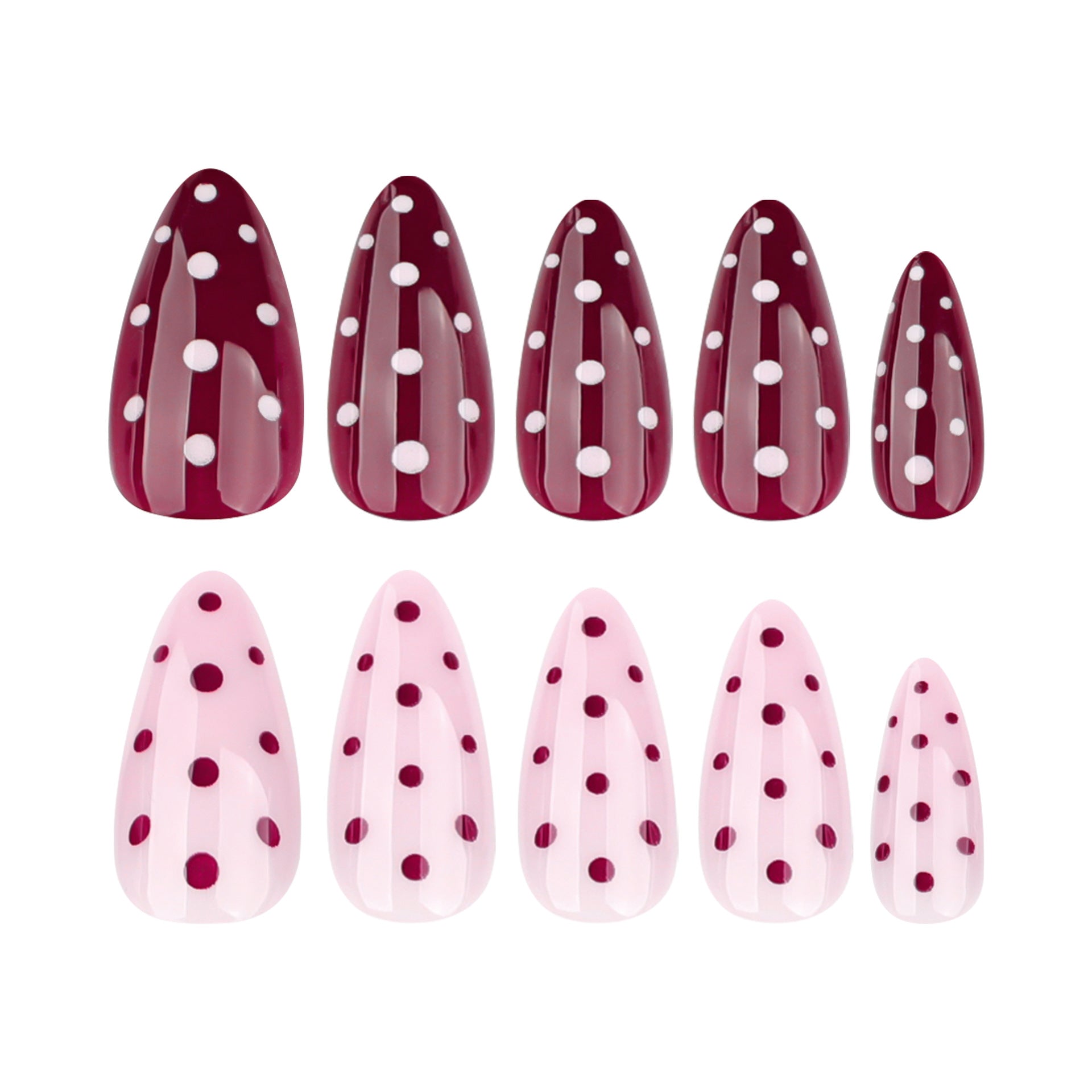 Short Almond Red Dot Pink press-on nails