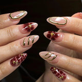 Short almond 3D three-dimensional press-on nails