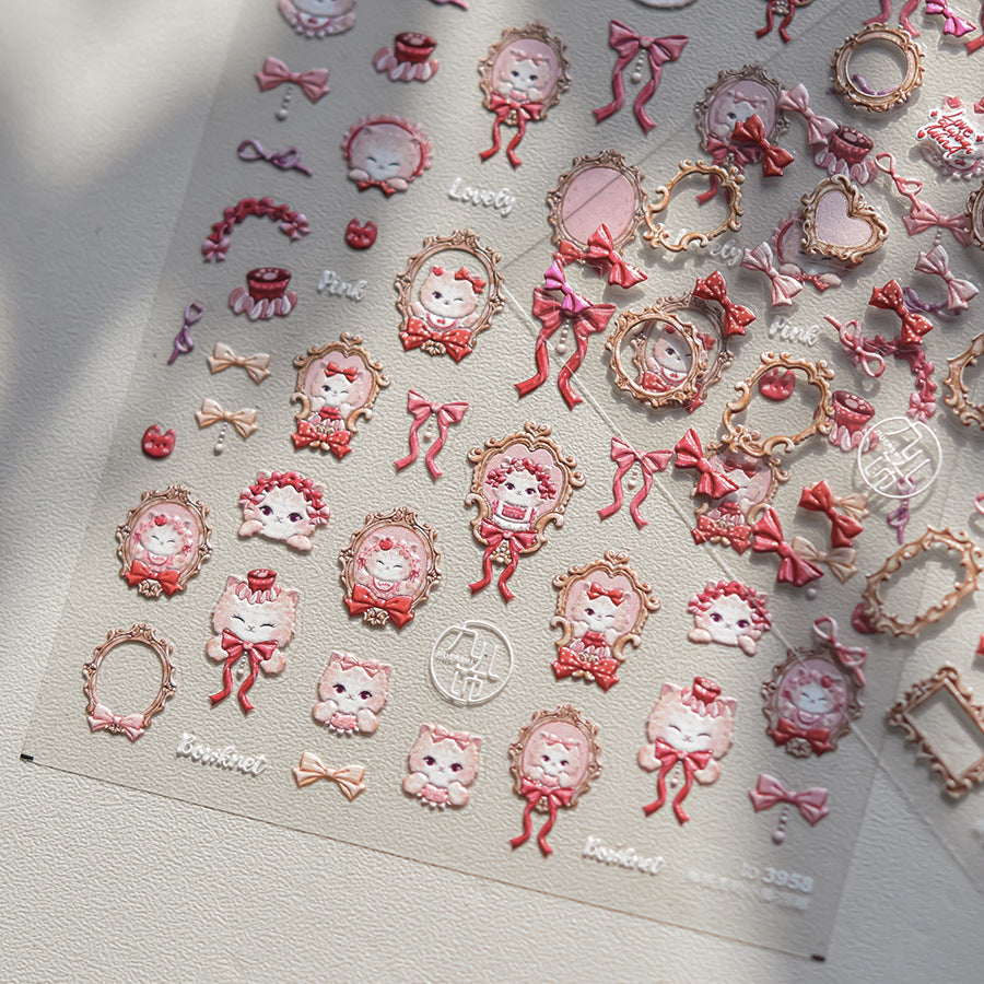 Lolita Doll & Antique Frame: "Pink Lolita Doll Portrait" – 5D Embossed Nail Sticker