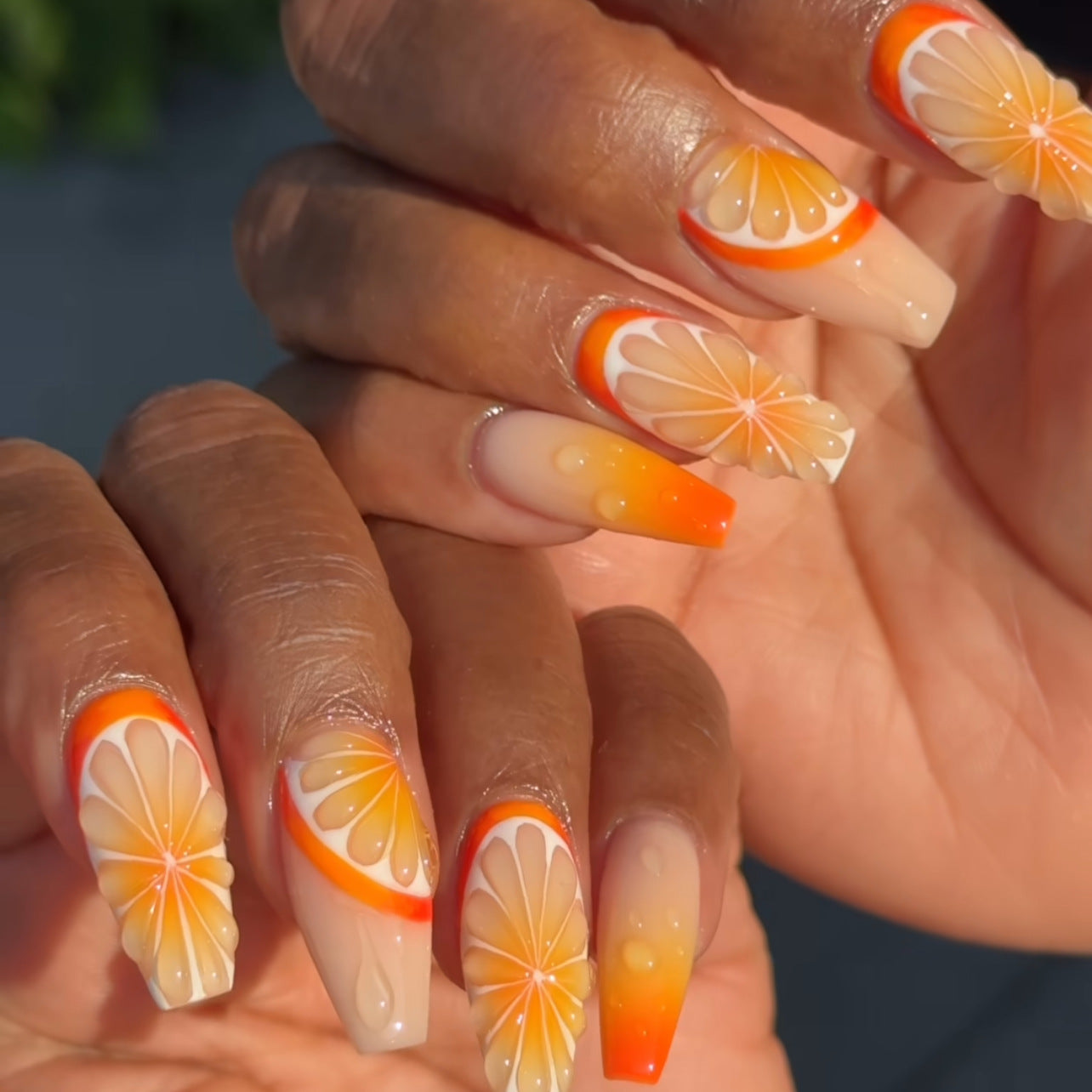小清新3D水果橘色漸層美甲 熱銷 ｜365nails