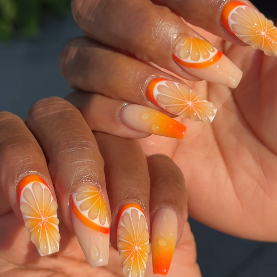 小清新3D水果橘色漸層美甲 熱銷 ｜365nails