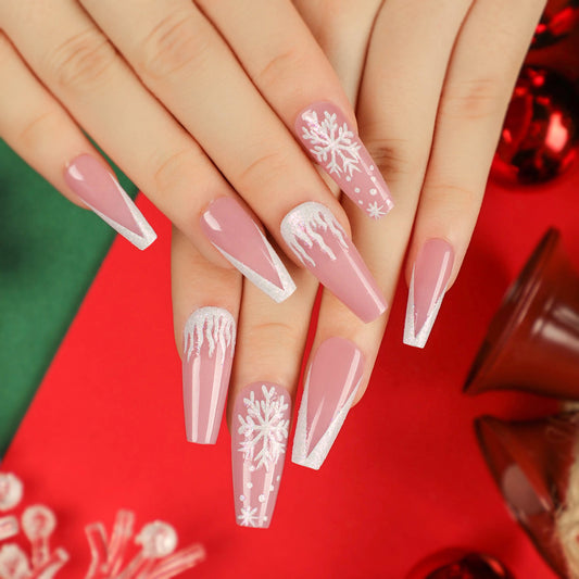 Wear nail Christmas snowflake nail art fake nail piece finished product removable nail patch fake nail wholesale｜365nails