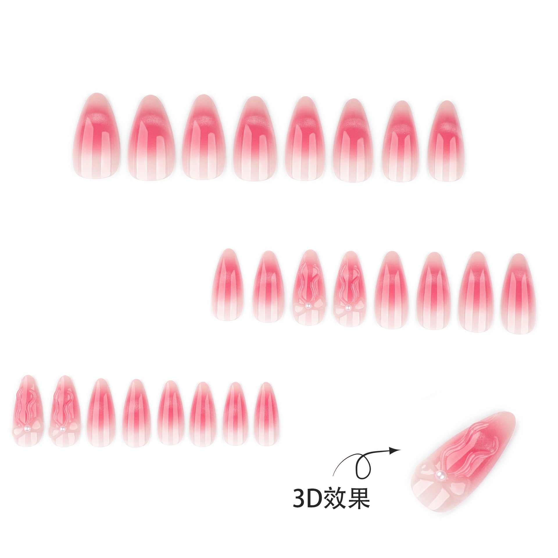 Fresh & flirty blush ombre nail art - 3d bow & cat eye press-on nails