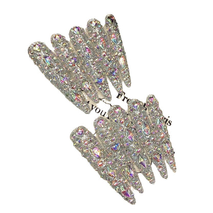 extra long pure handmade nails bursts full of diamonds, light luxury nail art, fake nails, and advanced nail wear | 365nails