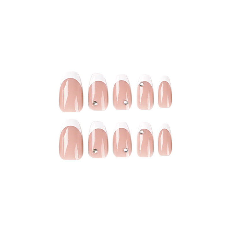 White French short ballet rhinestone manicure  Nail piece Wholesale fake nail nail｜365nails