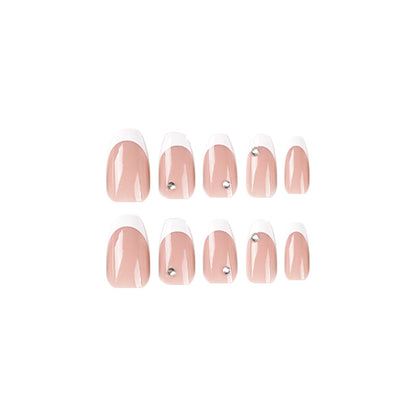 White French short ballet rhinestone manicure  Nail piece Wholesale fake nail nail｜365nails