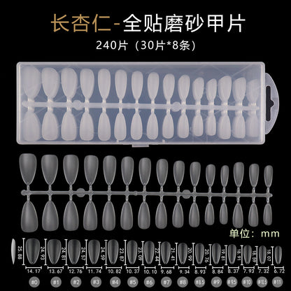 Nail Tips 240 pieces of special nail pads for nail salons, boxed full-size trapezoidal full stickers, folded without marks, and frosted fake nails wholesale.