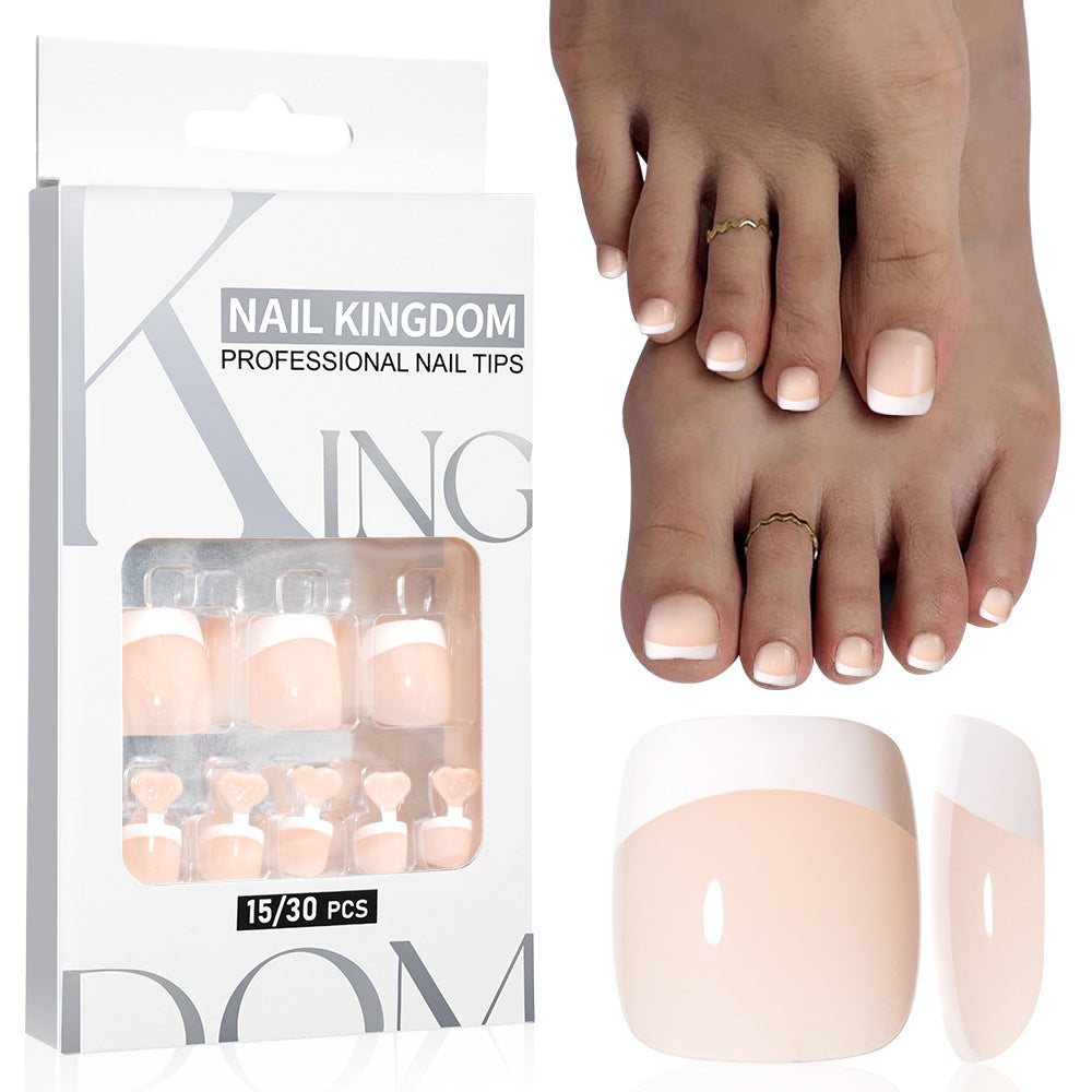New manicure nude toenails square short removable 32-piece patch fake nails French foot armor