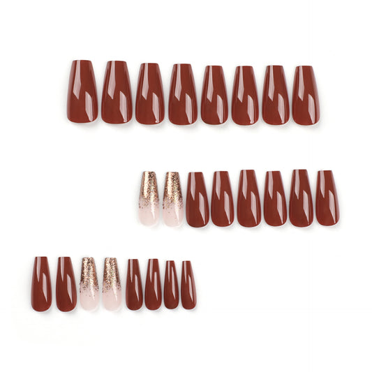 Simple solid color dark coffee color press on nails piece wholesale fake nail nude glitter nail art autumn and winter new nail piece｜365nails