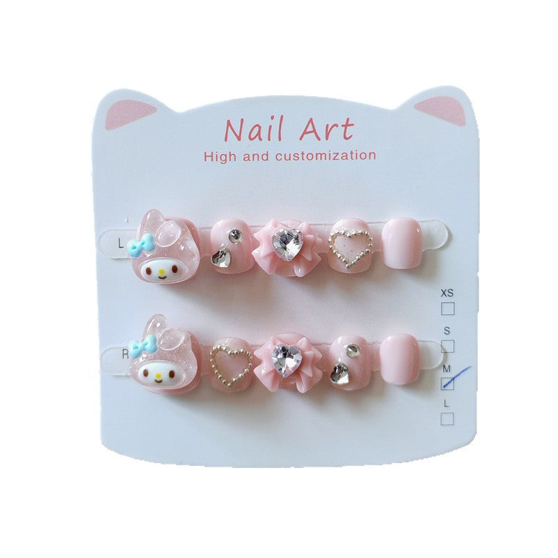 365nails: 粉彩 My Melody – 短款圓形兒童手工製穿戴甲