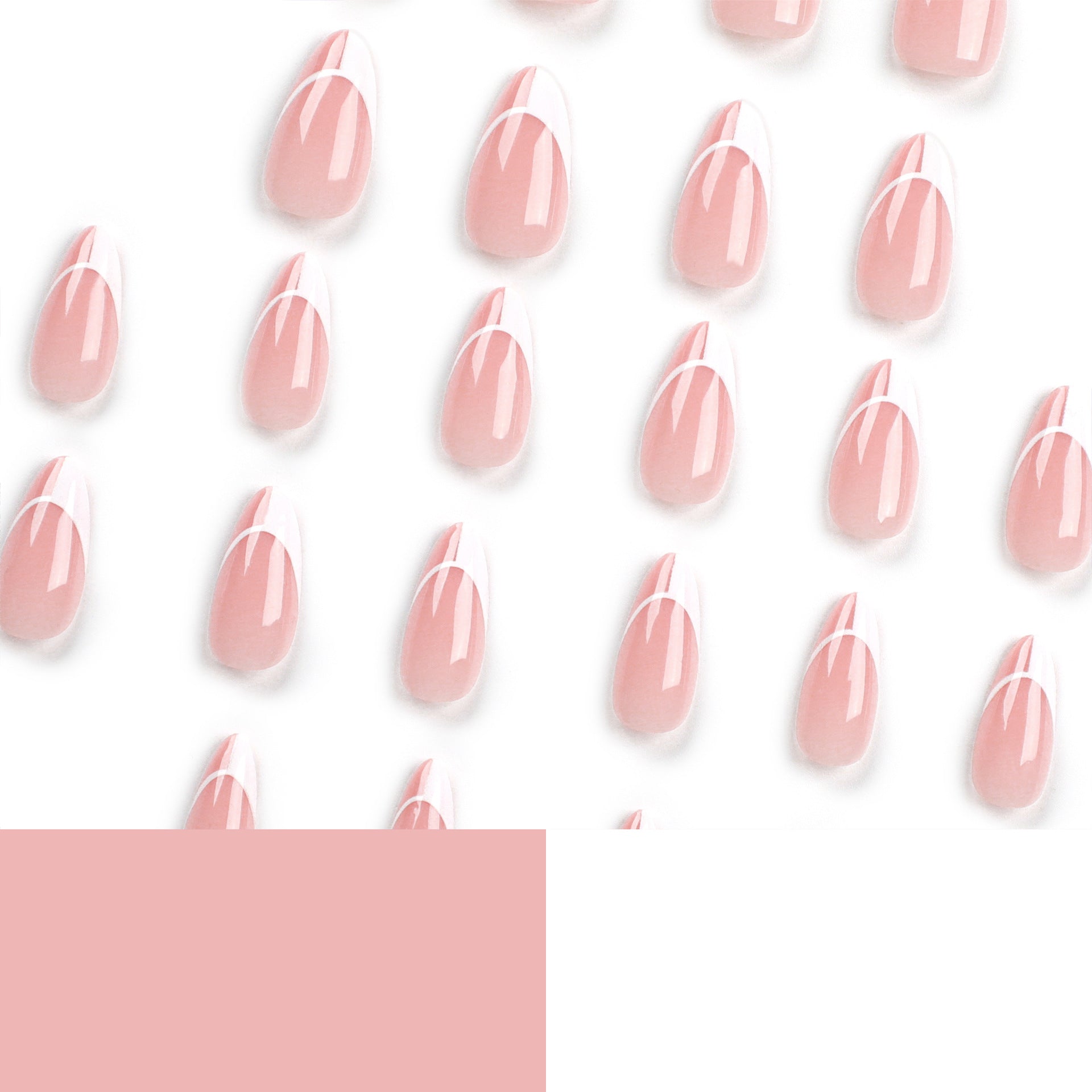 Unha francesa simples com emenda de borda branca, peça de unha nude amêndoa, peça de unha vestível, unha prensada｜365nails
