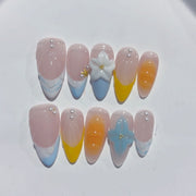 365nails-海濱之夢：「景泰藍綻放」— 杏仁形 手工製 3D 雕刻 穿戴甲