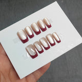 365nails Minimalist: "Ruby Cat Eye French" – Medium Almond Press On Nails (30pcs)