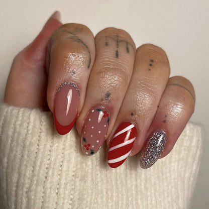 Christmas press on nails snowflake love snowman manicure short almond bow  long nail wholesale｜365nails