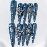 Metallic Blue Fairy Gothic Press On Nail Set