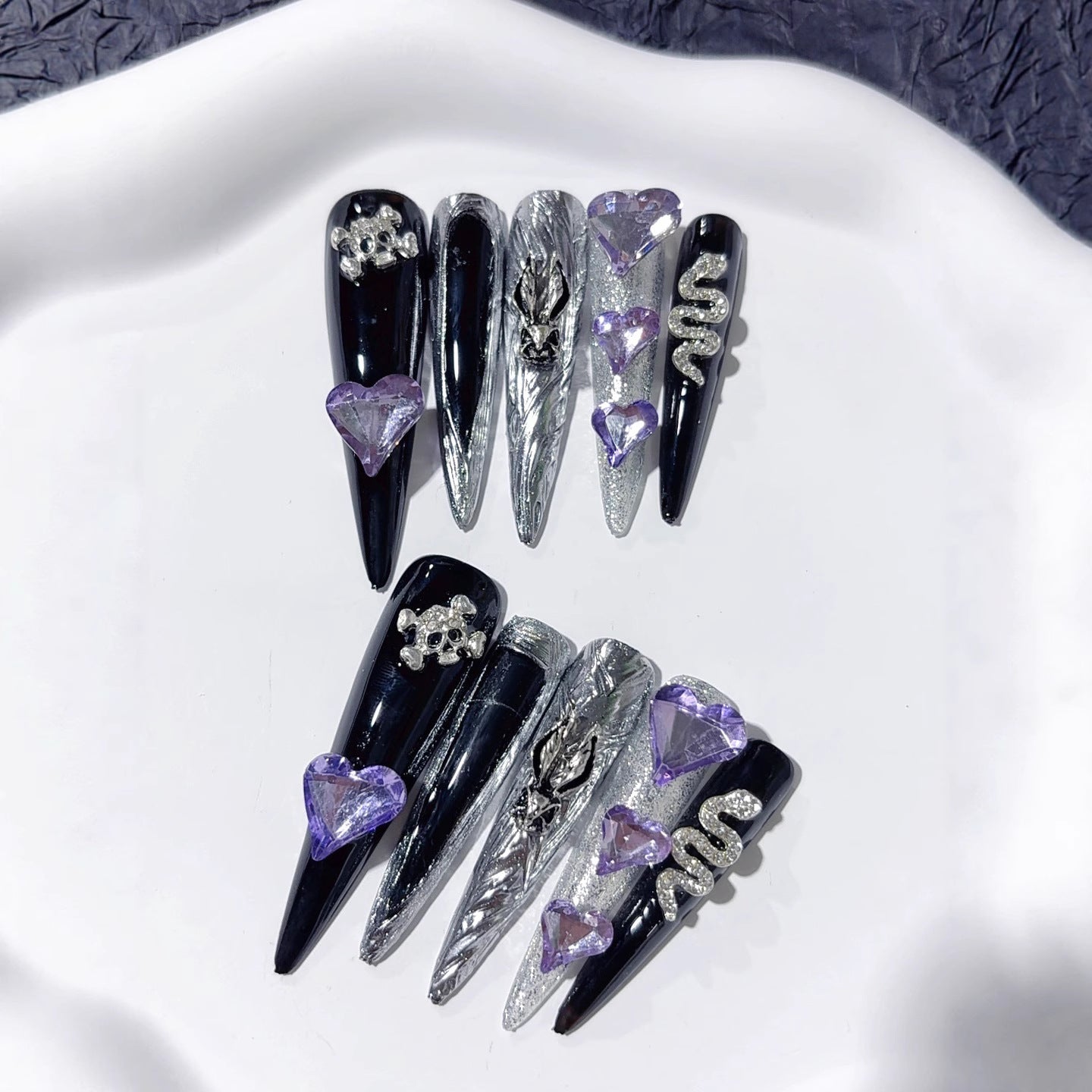 Purple Heart Crystal Gothic Press On Nails