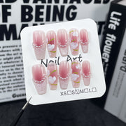 Airbrushed Blush French Nails with Crystal Cat-Eye Florals