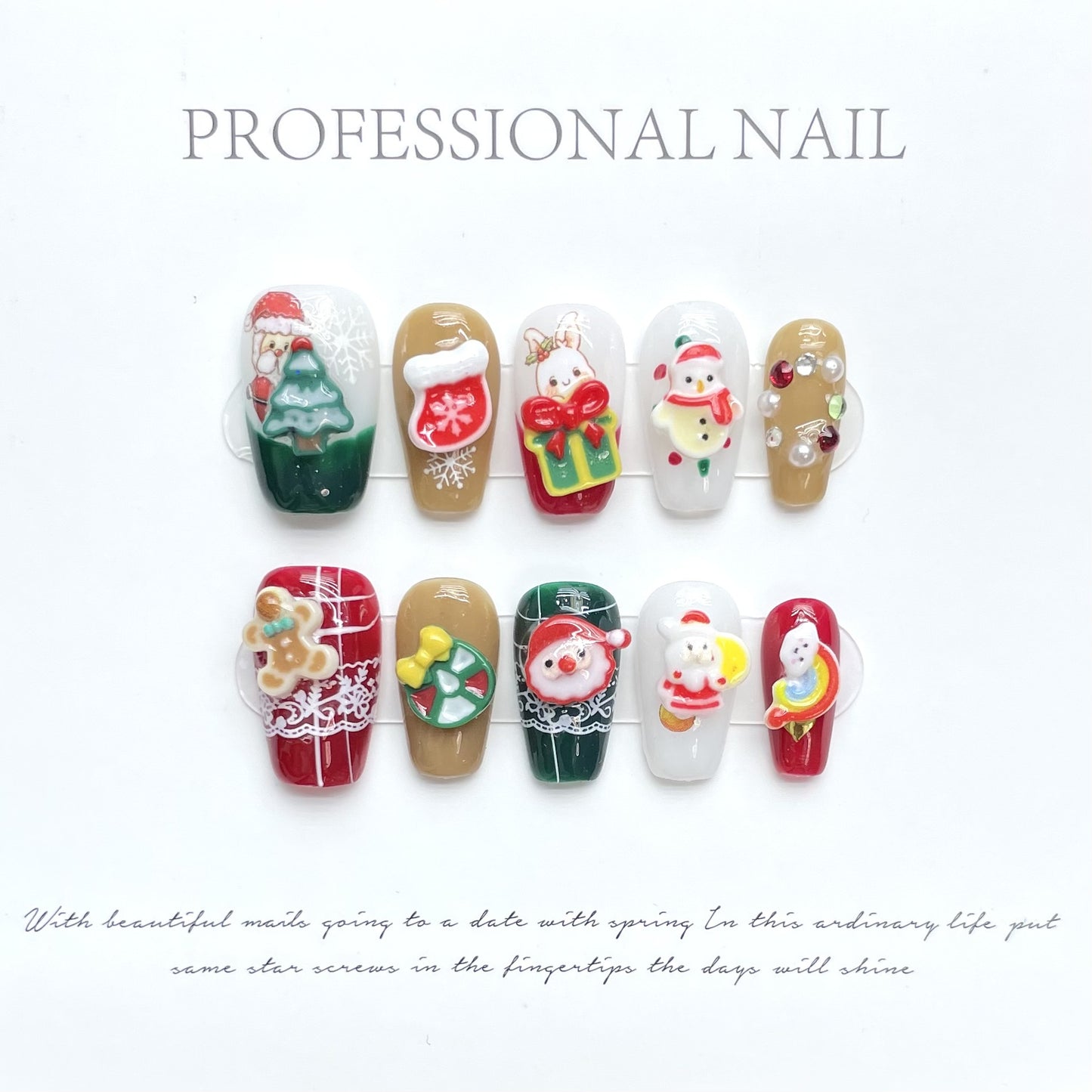 Colorful Christmas Press‑On Nails – Santa & Gift Box Design