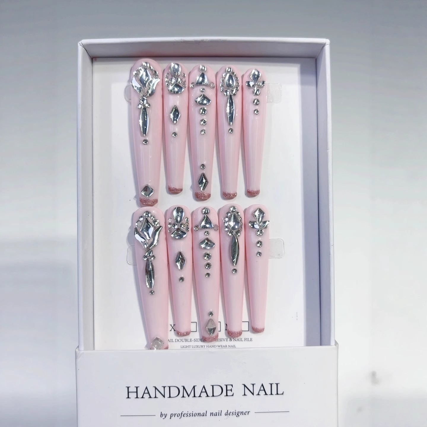 Blush Pink Crystal Minimal Press On Nails