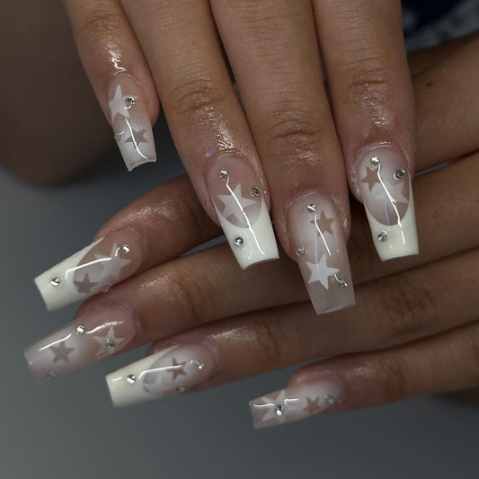 hot-selling  pentagram French white point diamond  waterproof and long-lasting  finished product wholesale｜365nails