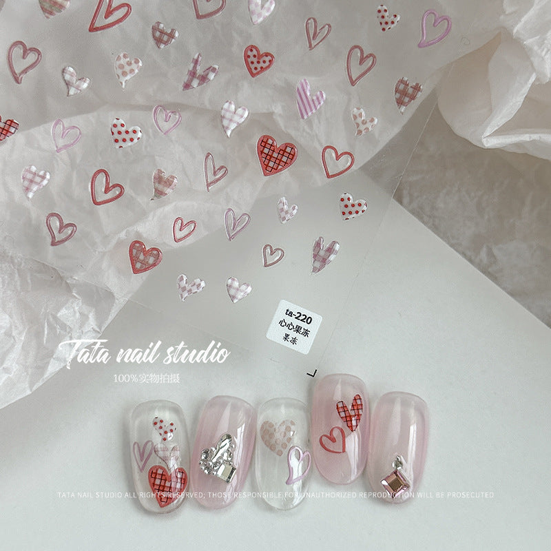 365nails: 「甜美格紋果凍愛心系列」 – 美甲貼紙