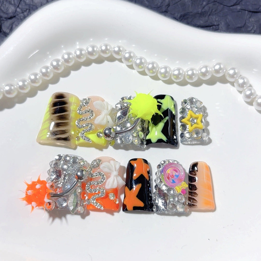 Cyber Punk: "Neon Chaos" – Duck Bill Shape 3D Handmade Press On Nails