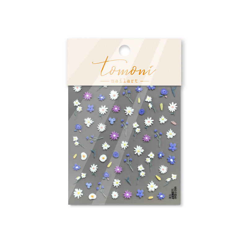 Purple Wildflower & Daisy: "Meadow Bloom" – 5D Embossed Nail Sticker