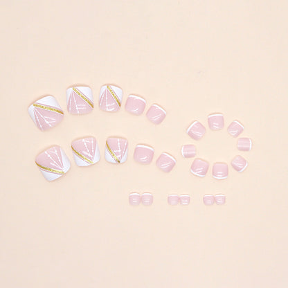 Unhas postiças francesas em pó puro branco simples e dourado, unhas postiças dos pés, tabletes para arte de unhas de verão, 24 tabletes franceses brancos, caixa com 365 unhas