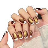 Brown Cat-Eye Diamond Chic Nails