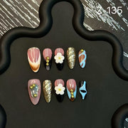 365nails: "골든 터치" – 3D 장식 & 마블 수제 아몬드형 네일