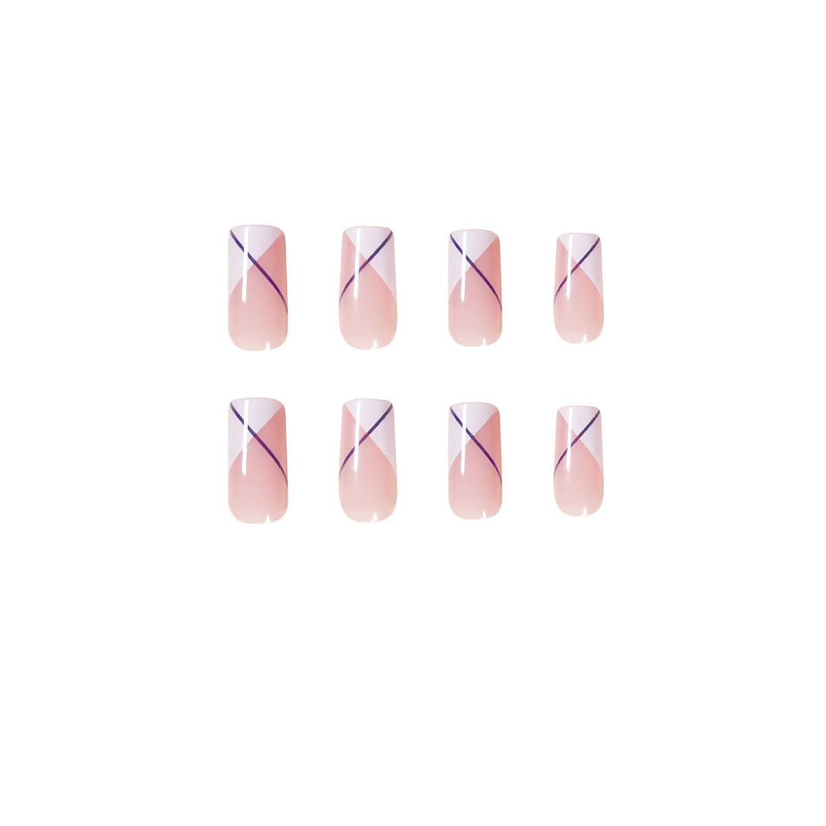 Oblique French white nude press on nails medium and long square manicure nail piece removable fake nail piece wholesale｜365nails