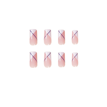 Oblique French white nude press on nails medium and long square manicure nail piece removable fake nail piece wholesale｜365nails