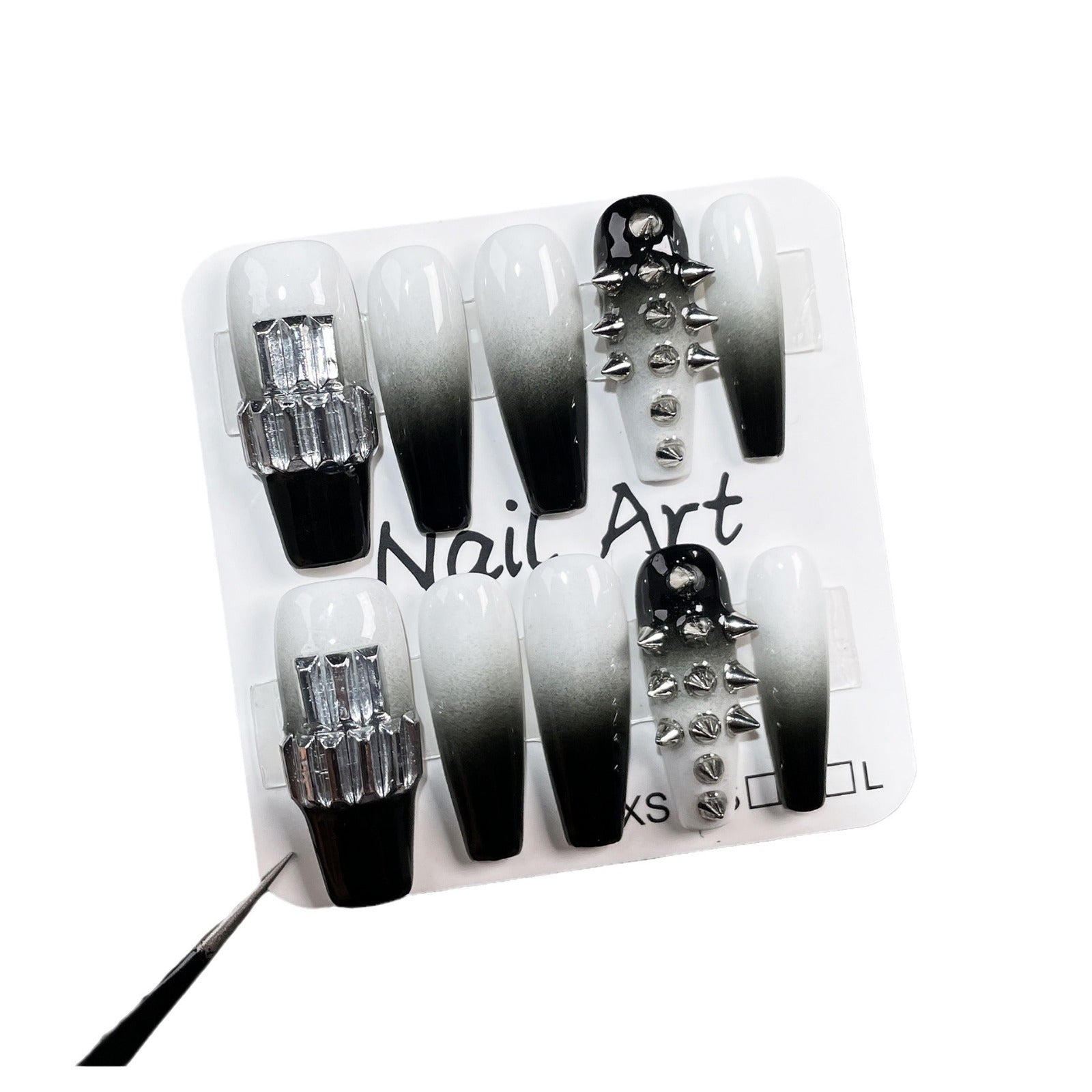 Uñas postizas hechas a mano con diseño de aerógrafo Spice Girl, cambio gradual, parche para uñas largas, pegatina de viento Cyberpunk ｜365nails