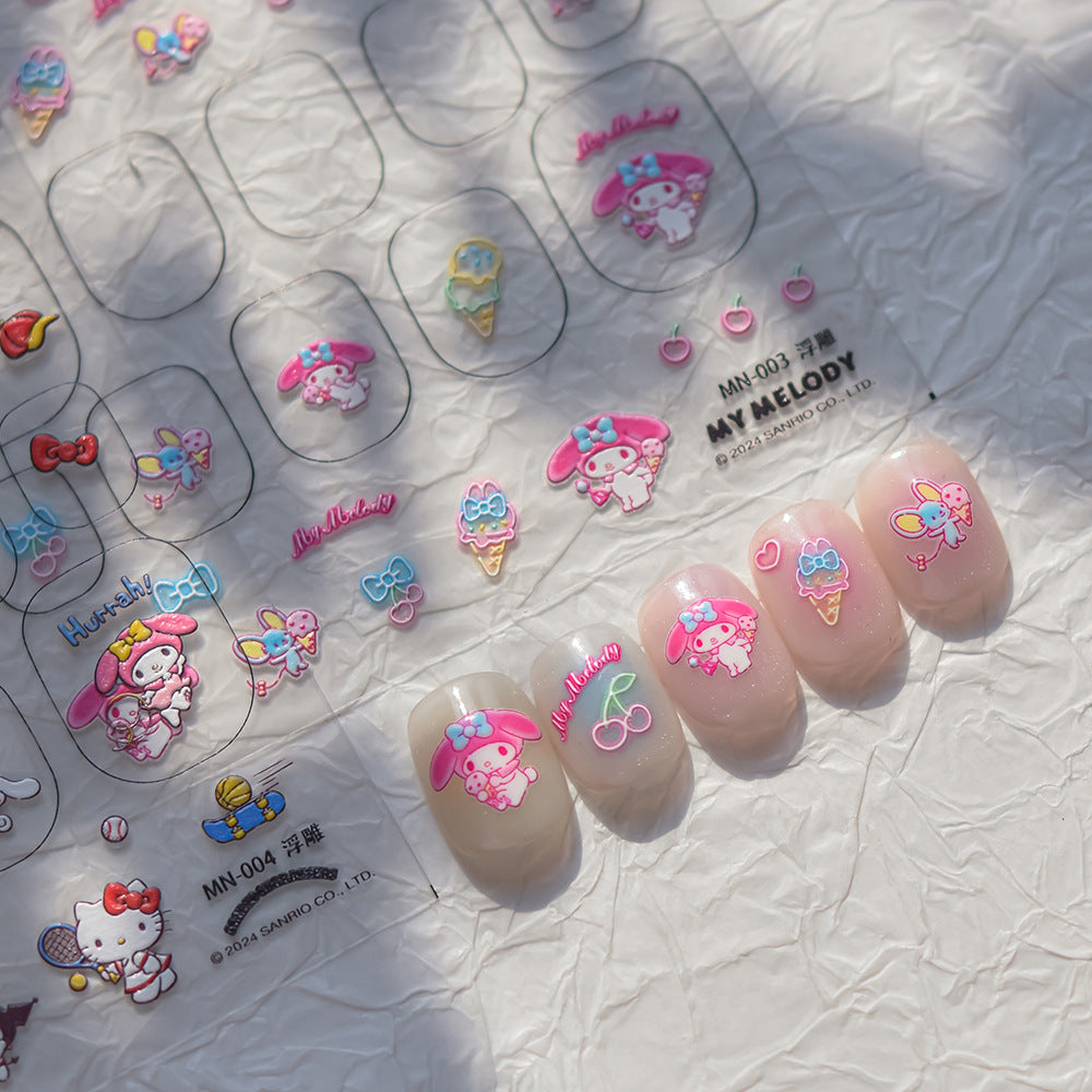 Sanrio My Melody & Hello Kitty: "Kawaii Sanrio Friends" – 5D Embossed Nail Sticker