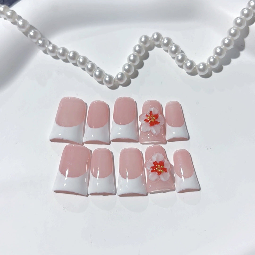 Pure Desire Bloom: "Crimson Sakura" – Unhas Postiças Quadradas Curtas