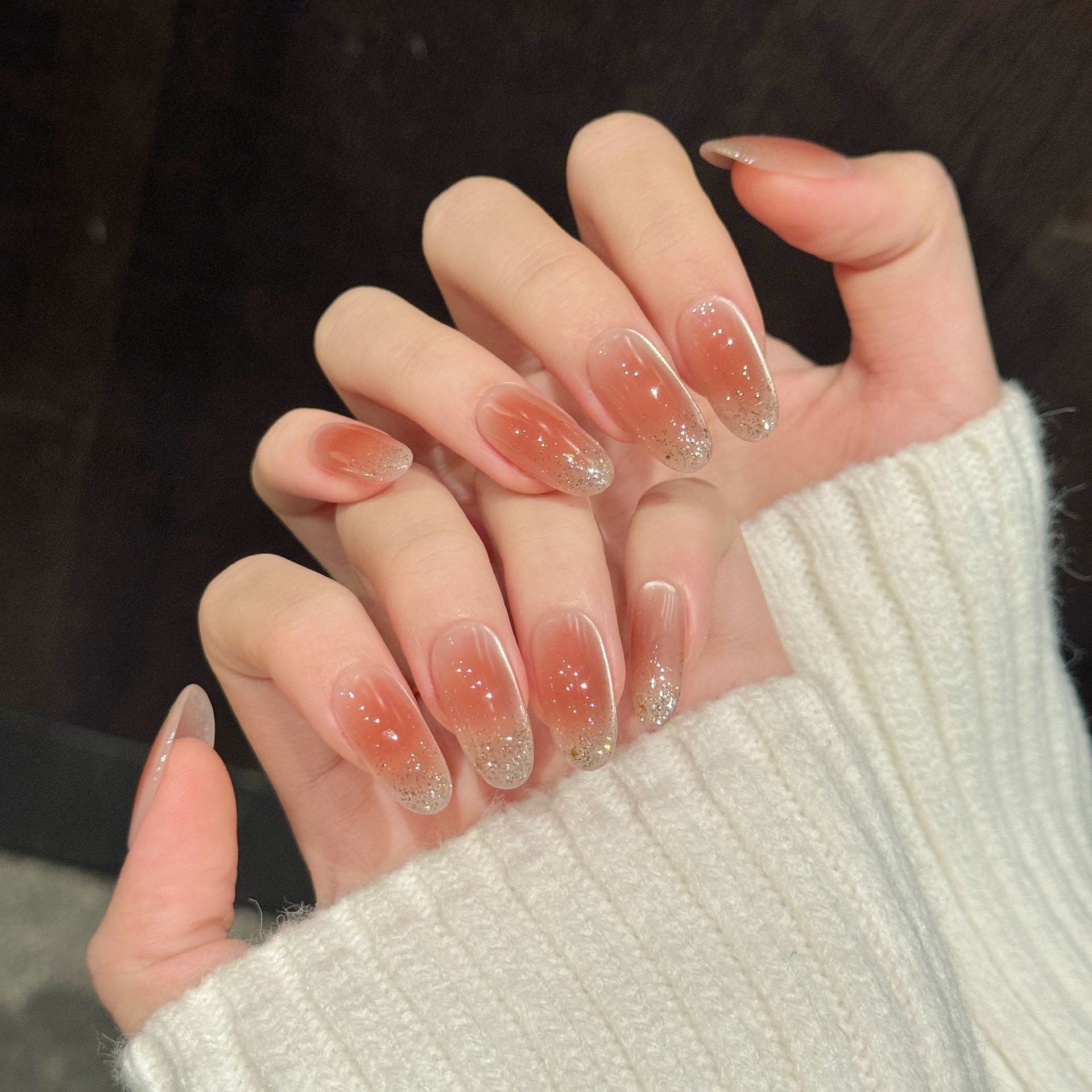 Sunset Glow Collection: "Coral Dusk" – Medium Almond Press-On Nails