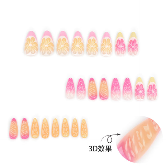 3D three-dimensional fruit  French lemon orange  fresh short almond nail piece wholesale｜365nails