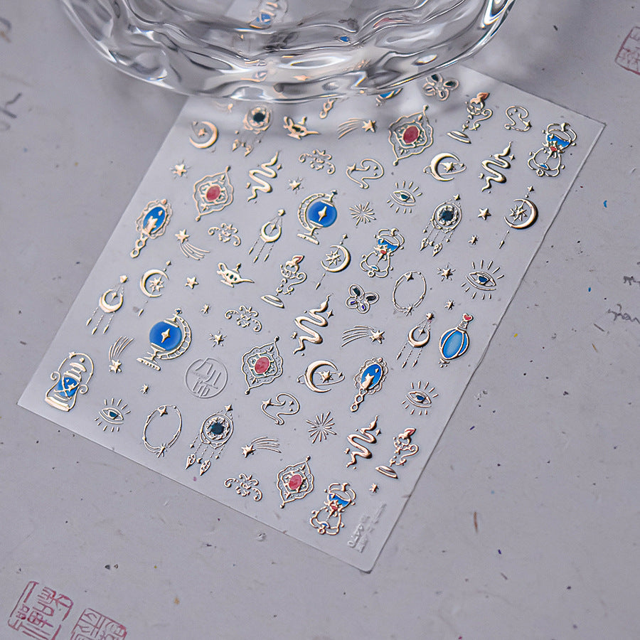 Celestial Gold Gem Nail Stickers – 5D Embossed Astrology Opulence Set